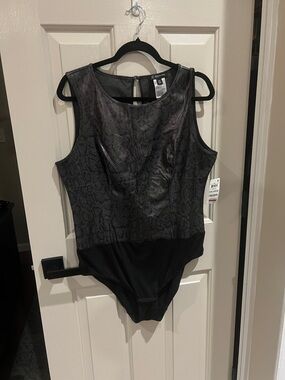 INC International Concepts Black Faux Snake-Print Bodysuit